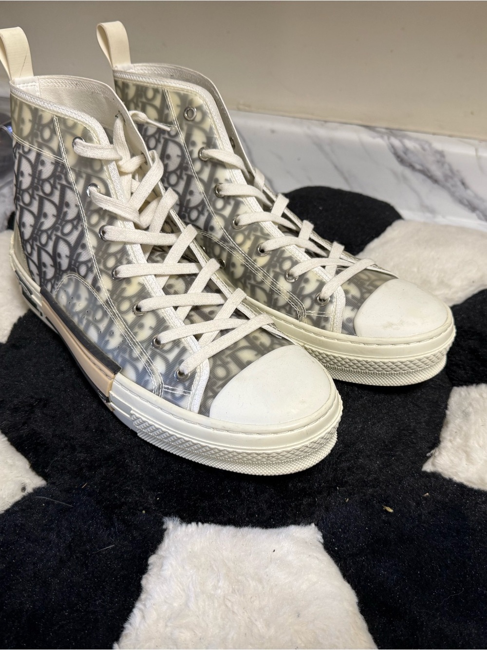 Dior High-Top Sneakers in White and Grey Monogram